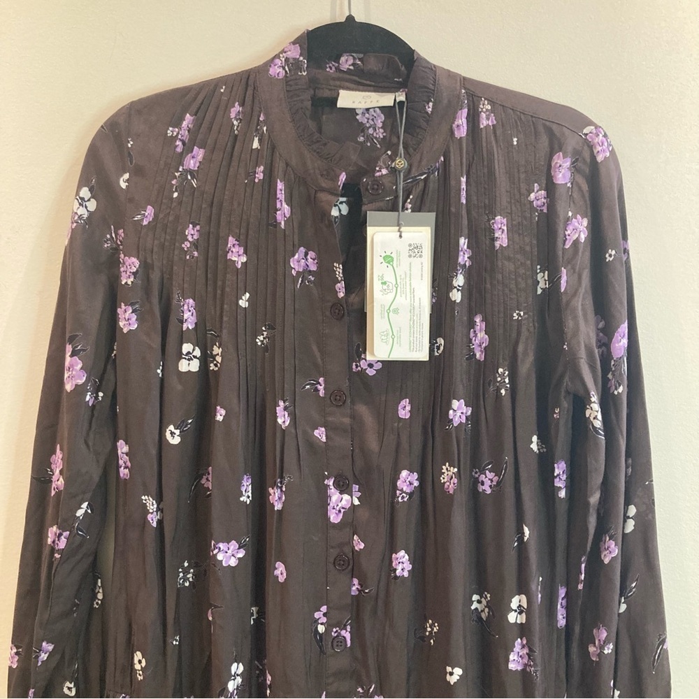 KAFFE Sz 34 Kajava Ruffle Neckline Hem Buttons Ditzy Floral Tunic Dress NEW - Picture 6 of 16